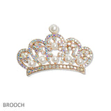 107479, CROWN PEARL CRYSTAL RHINESTONE BROOCH PIN