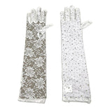 100010, BLING CRYSTAL RHINESTONE FLOWER MESH LONG WEDDING GLOVES