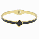 100012, MOTHER OF PEARL CLOVER ACCENT ENAMEL STAINLESS STEEL BRACELET