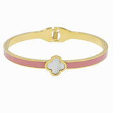 100012, MOTHER OF PEARL CLOVER ACCENT ENAMEL STAINLESS STEEL BRACELET