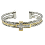 100016, PAVE CROSS STAINLESS STEEL CUFF BRACELET