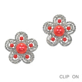 100024, FLOWER PEARL WITH CRYSTAL RHINESTONE CLIP ON EARRING