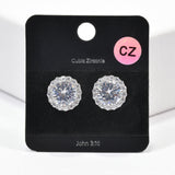100036, ROUND CUBIC ZIRCONIA WITH CRYSTAL RHINESTONE STUD EARRING