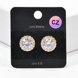 100036, ROUND CUBIC ZIRCONIA WITH CRYSTAL RHINESTONE STUD EARRING