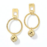 100043, GOLD DIPPED, BRASS BALL DANGLE GEOMETRIC EARRING