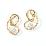 100045, GOLD DIPPED, BRASS PEARL WITH SWIRL EARRING