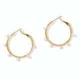 100052, GOLD DIPPED, BRASS DAINTY PEARL ROUND HOOP EARRING