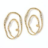 100053, HAMMERED METAL WITH RHINESTONE EARRING