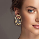 100053, HAMMERED METAL WITH RHINESTONE EARRING