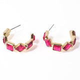 100058, GEOMETRIC RHINESTONE HOOP EARRING