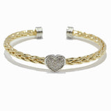 100067, DESIGNER INSPIRED HEART CUBIC ZIRCONIA CUFF BRACELET