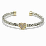 100067, DESIGNER INSPIRED HEART CUBIC ZIRCONIA CUFF BRACELET