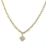 100072, DESIGNER INSPIRED PAVE CLOVER CHARM NECKLACE