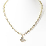 100073, DESIGNER INSPIRED PAVE BUTTERFLY CHARM NECKLACE