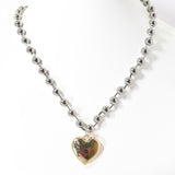 100077, HEART CHARM WITH BALL BEAD NECKLACE