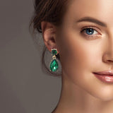 100100, TEARDROP RHINESTONE DANGLE EARRING