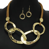 100112, GEOMETRIC METAL WITH LEATHER CORD NECKLACE