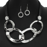 100112, GEOMETRIC METAL WITH LEATHER CORD NECKLACE