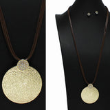 100116, TEXTURED ROUND METAL LONG PENDANT NECKLACE