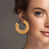 100146, RAFFIA TASSEL ROUND HOOP EARRING