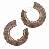 100146, RAFFIA TASSEL ROUND HOOP EARRING