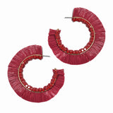 100146, RAFFIA TASSEL ROUND HOOP EARRING