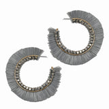 100146, RAFFIA TASSEL ROUND HOOP EARRING