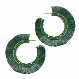 100146, RAFFIA TASSEL ROUND HOOP EARRING