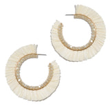 100146, RAFFIA TASSEL ROUND HOOP EARRING