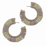 100146, RAFFIA TASSEL ROUND HOOP EARRING
