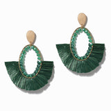 100148, RAFFIA TASSEL OVAL DANGLE EARRING