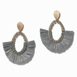 100148, RAFFIA TASSEL OVAL DANGLE EARRING