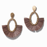 100148, RAFFIA TASSEL OVAL DANGLE EARRING