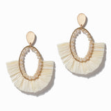 100148, RAFFIA TASSEL OVAL DANGLE EARRING