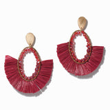 100148, RAFFIA TASSEL OVAL DANGLE EARRING