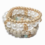 100151, MULTI LAYERED PEARL & BEAD STRETCH BRACELET