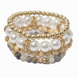 100151, MULTI LAYERED PEARL & BEAD STRETCH BRACELET