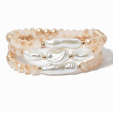 100161, FRESHWATER PEARL MULTI LAYERED BEAD STRETCH BRACELET