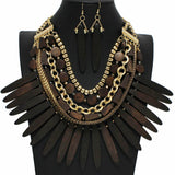 100168, GEOMETRIC WOOD MULTI LAYERED NECKLACE