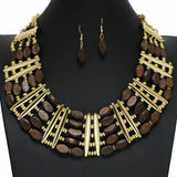 100169, OVAL WOOD BEAD ACCENT STATEMENT NECKLACE