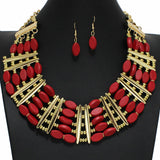 100169, OVAL WOOD BEAD ACCENT STATEMENT NECKLACE