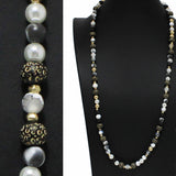 100174, ANIMAL PRINT TEXTURE LONG WOOD MIX BEADED NECKLACE