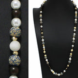 100174, ANIMAL PRINT TEXTURE LONG WOOD MIX BEADED NECKLACE
