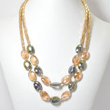 100177, OVAL CRYSTAL GLASS DOUBLE LAYERED NECKLACE