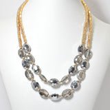 100177, OVAL CRYSTAL GLASS DOUBLE LAYERED NECKLACE