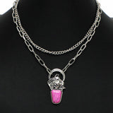 100182, WESTERN HORSE TURQUOISE STONE DOUBLE LAYERED NECKLACE