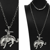 100186, "LETS RODEO" WESTERN HORSE DOUBLE LAYERED LONG NECKLACE