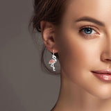 100195, FLAMINGO ENAMEL WITH CRYSTAL RHINESTONE DANGLE EARRING