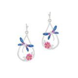 100196, TEARDROP DRAGONFLY & FLOWER ENAMEL DANGLE EARRING