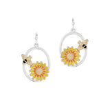 100196, OVAL BEE & FLOWER ENAMEL DANGLE EARRING